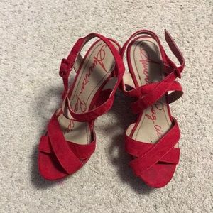 Red strappy wedges